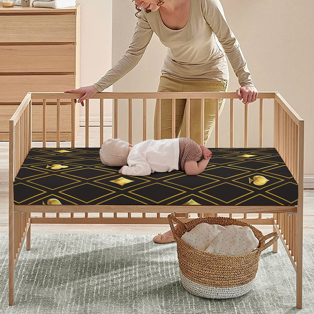 Gold Playing Card Suits Pattern Print Baby Crib Sheet