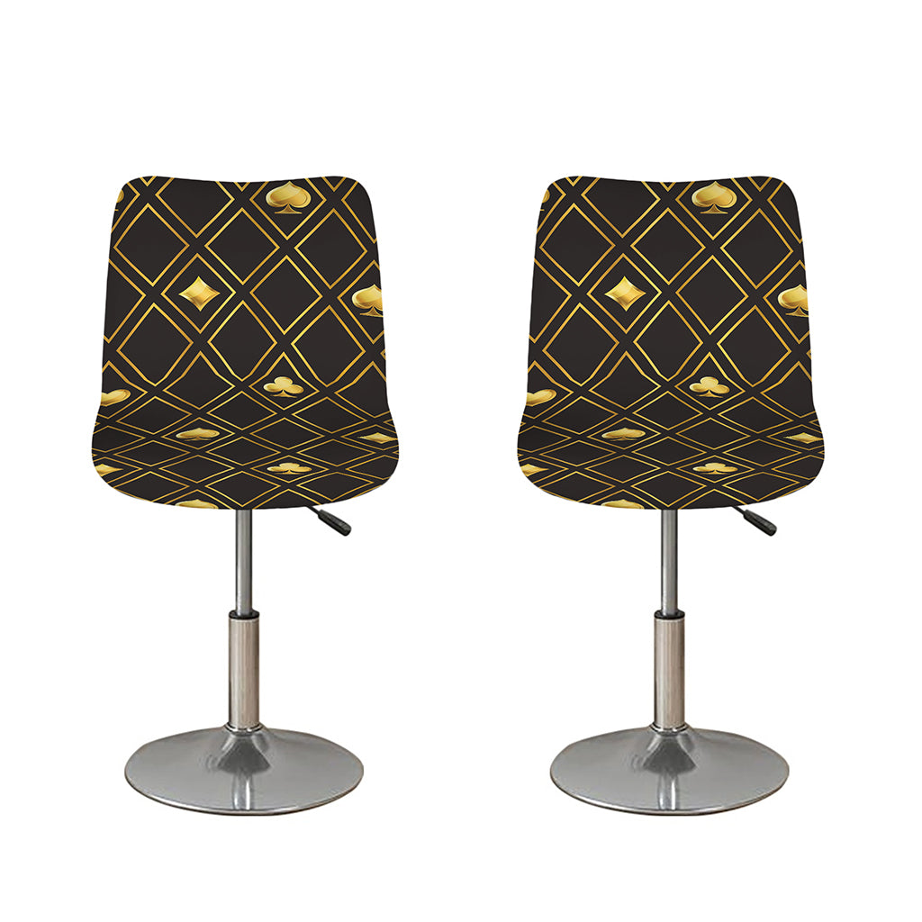 Gold Playing Card Suits Pattern Print Bar Stool Covers