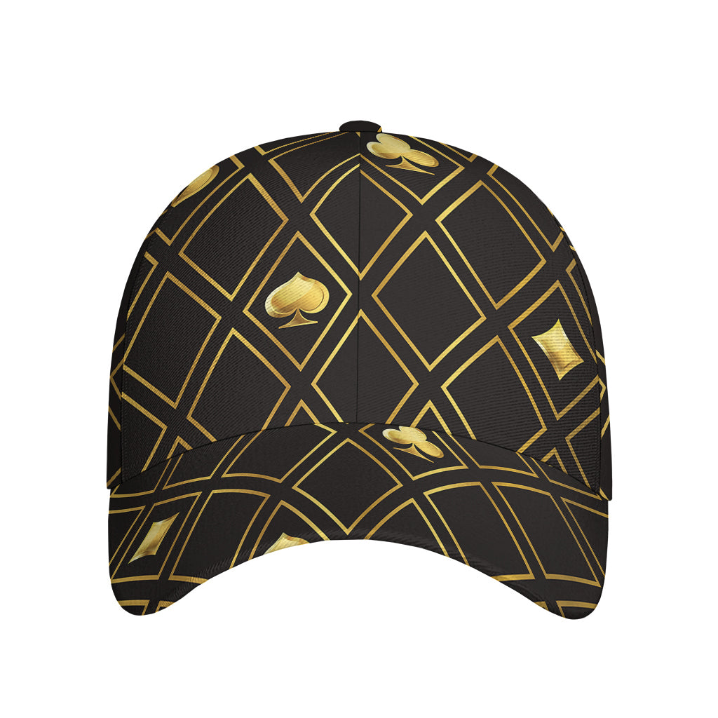 Gold Playing Card Suits Pattern Print Baseball Cap