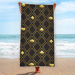 Gold Playing Card Suits Pattern Print Beach Towel