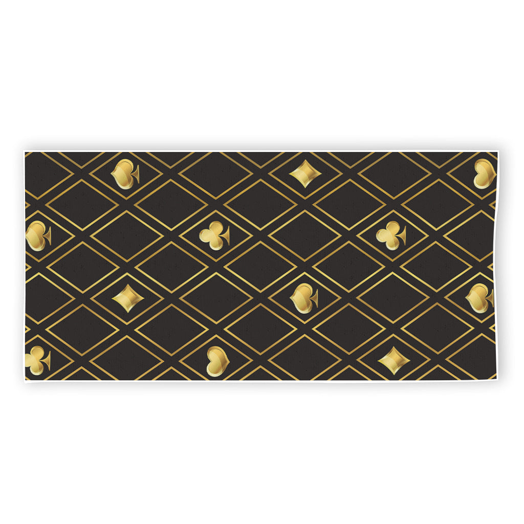 Gold Playing Card Suits Pattern Print Beach Towel