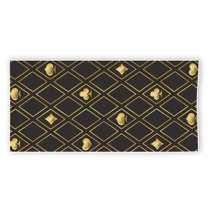 Gold Playing Card Suits Pattern Print Beach Towel