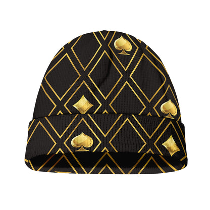 Gold Playing Card Suits Pattern Print Beanie