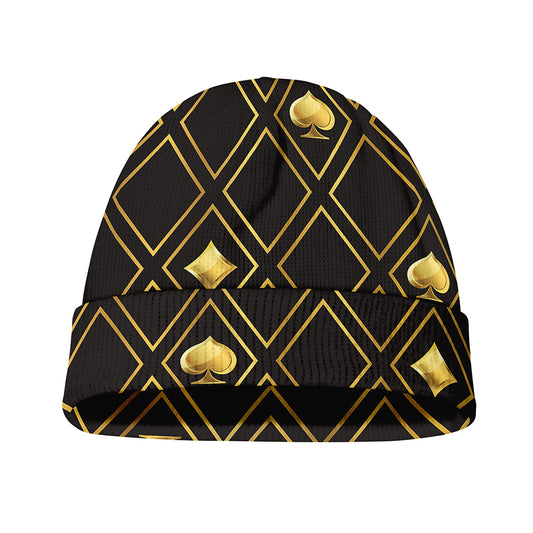 Gold Playing Card Suits Pattern Print Beanie