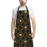 Gold Playing Card Suits Pattern Print Bib Apron With Pocket