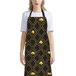Gold Playing Card Suits Pattern Print Bib Apron With Pocket