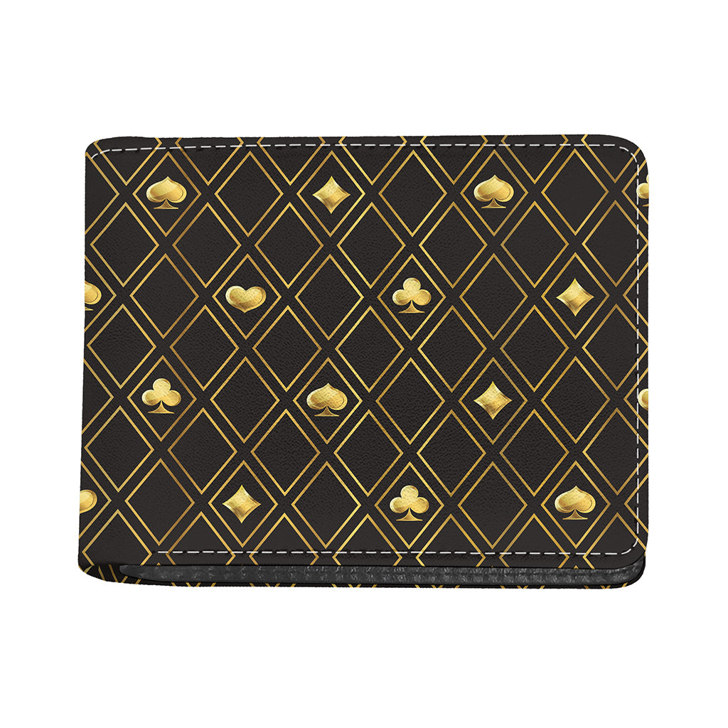 Gold Playing Card Suits Pattern Print Bifold Wallet