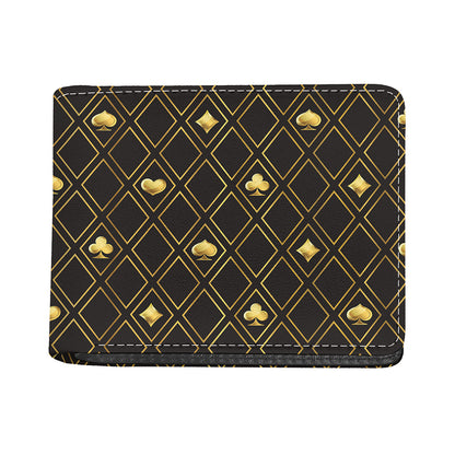 Gold Playing Card Suits Pattern Print Bifold Wallet