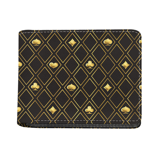 Gold Playing Card Suits Pattern Print Bifold Wallet