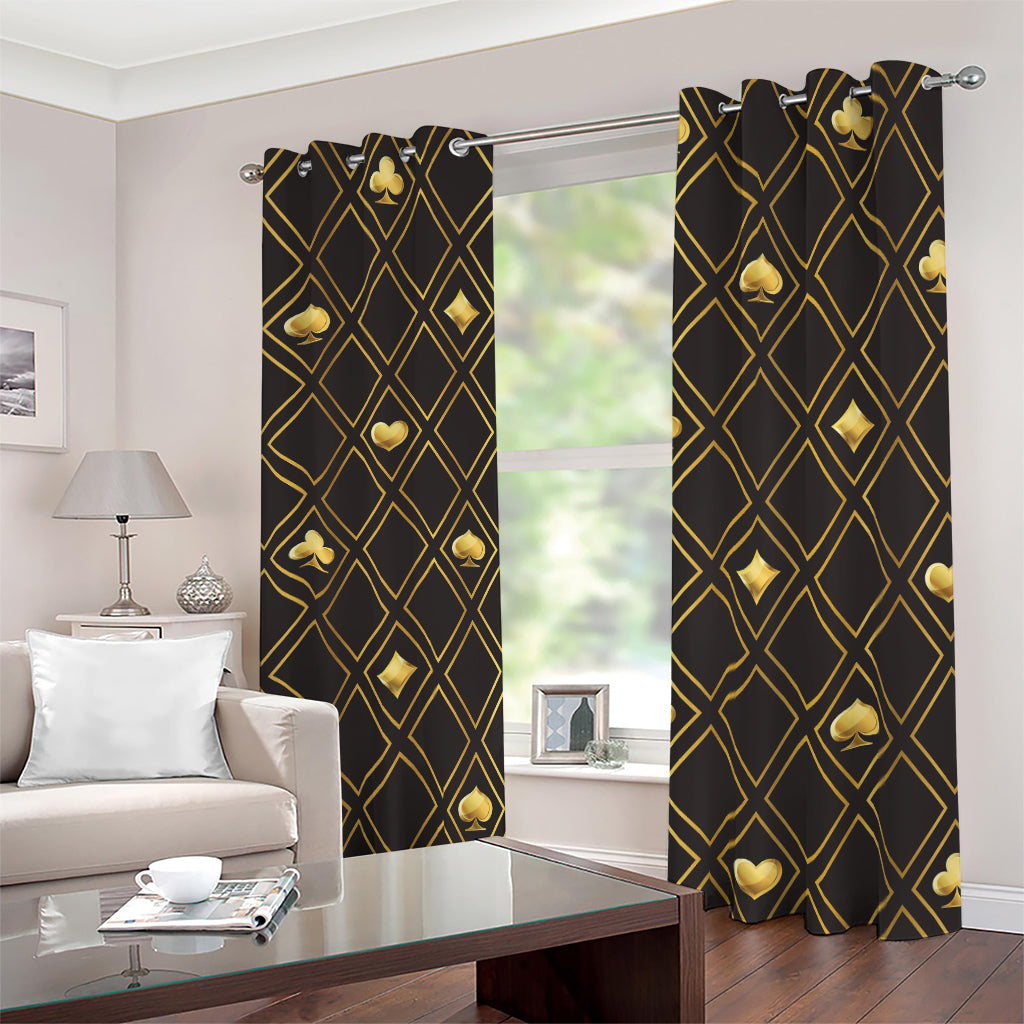 Gold Playing Card Suits Pattern Print Blackout Grommet Curtains