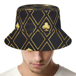 Gold Playing Card Suits Pattern Print Bucket Hat