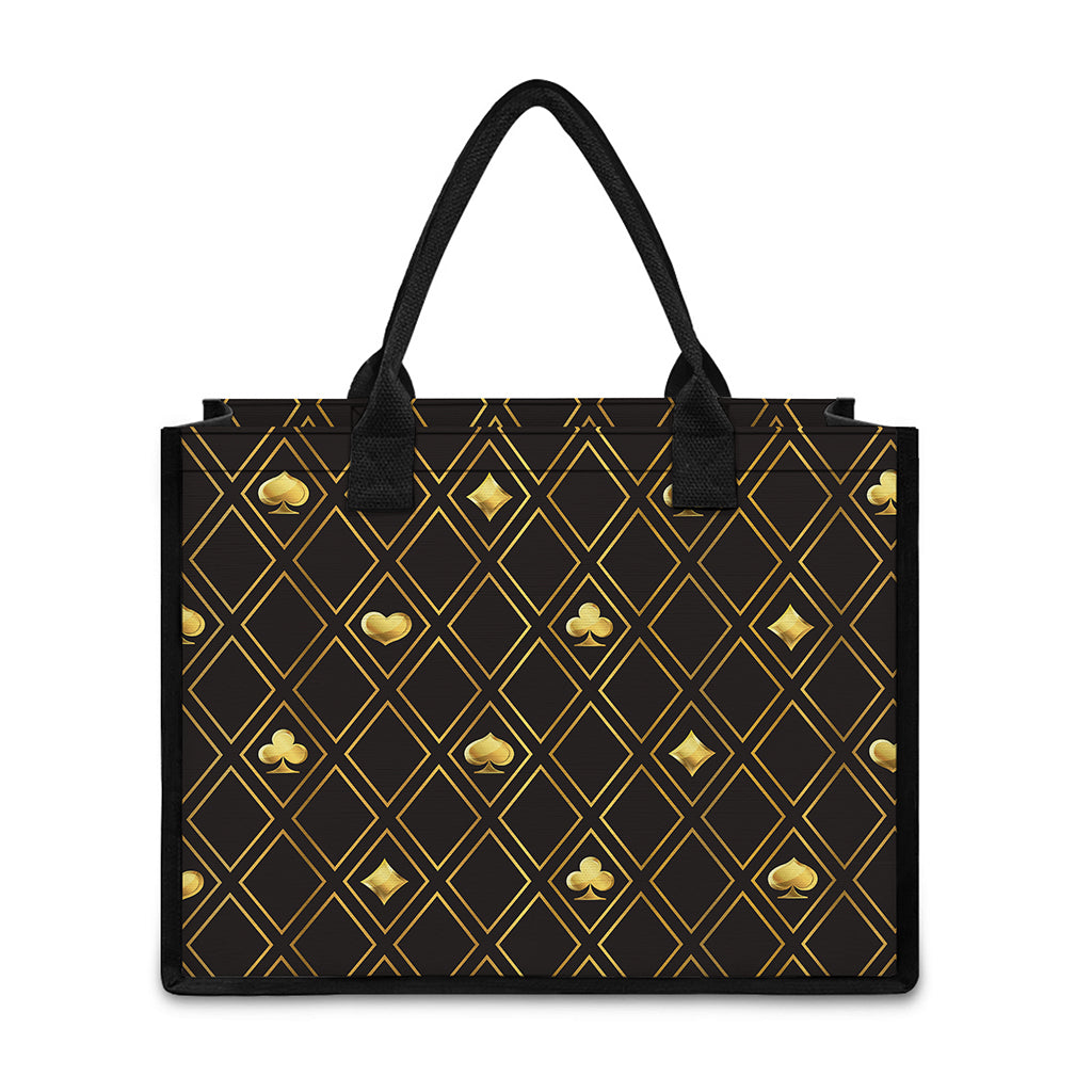 Gold Playing Card Suits Pattern Print Canvas Tote Bag