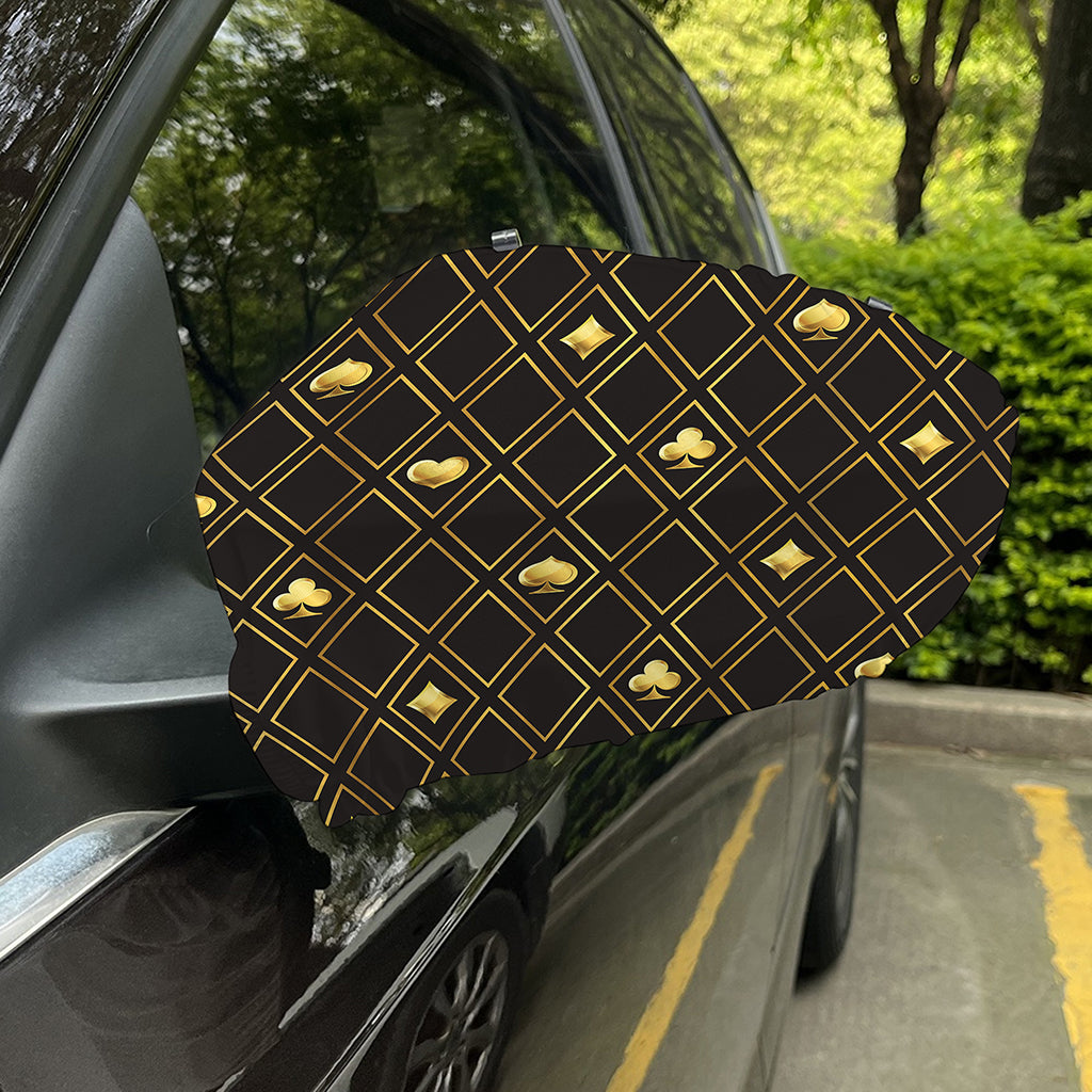Gold Playing Card Suits Pattern Print Car Side Mirror Covers
