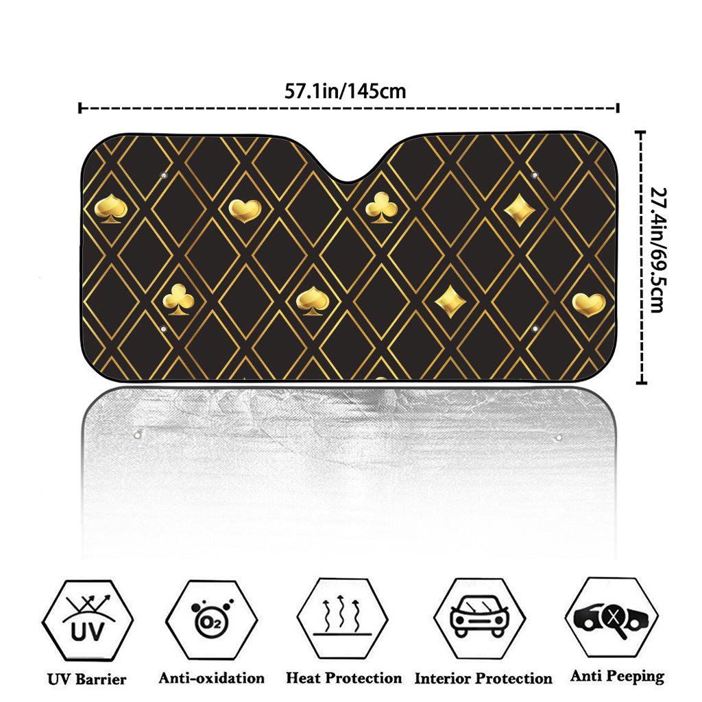 Gold Playing Card Suits Pattern Print Car Windshield Sun Shade