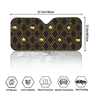 Gold Playing Card Suits Pattern Print Car Windshield Sun Shade