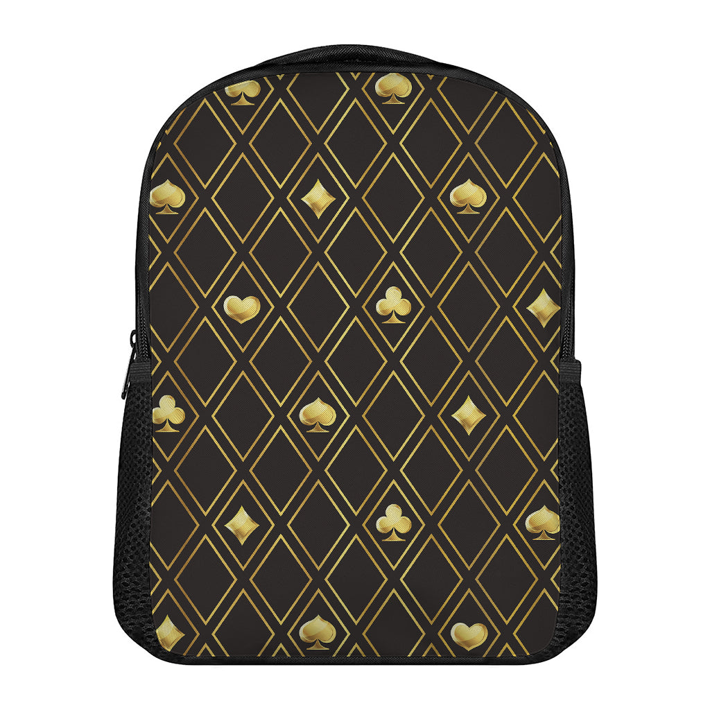 Gold Playing Card Suits Pattern Print Casual Backpack