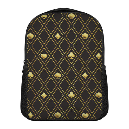 Gold Playing Card Suits Pattern Print Casual Backpack