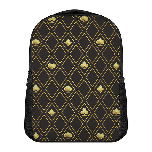 Gold Playing Card Suits Pattern Print Casual Backpack
