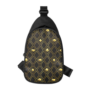 Gold Playing Card Suits Pattern Print Chest Bag