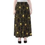 Gold Playing Card Suits Pattern Print Chiffon Maxi Skirt