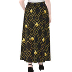 Gold Playing Card Suits Pattern Print Chiffon Maxi Skirt