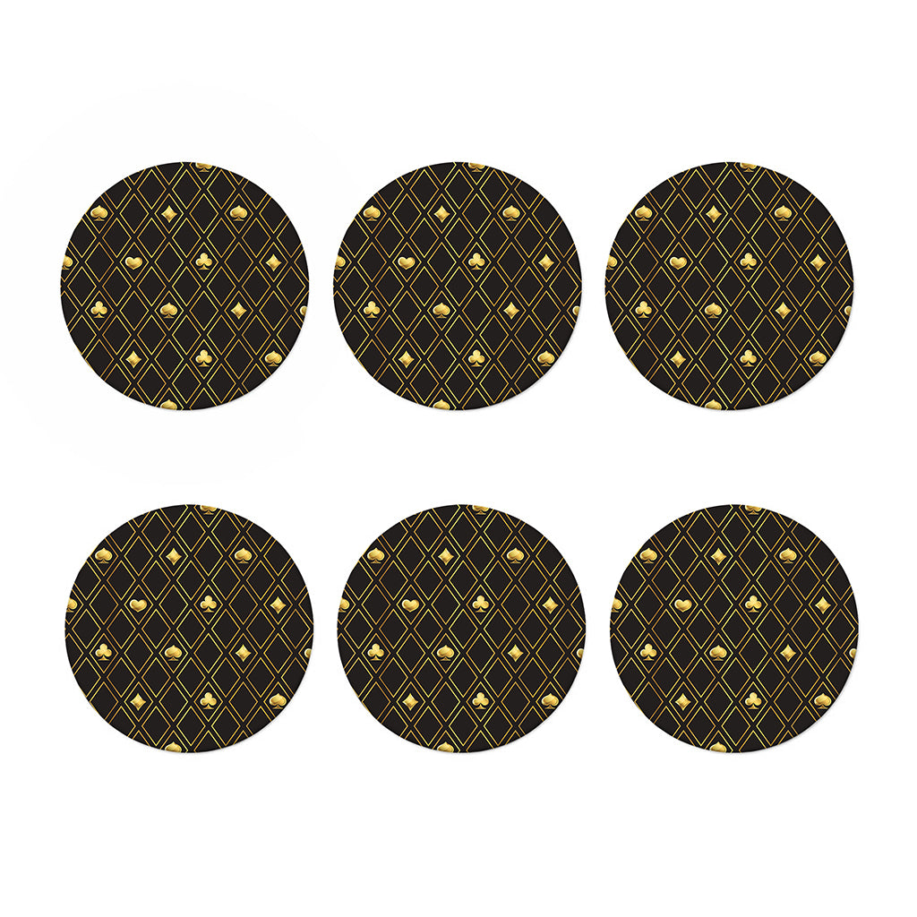 Gold Playing Card Suits Pattern Print Coaster Set