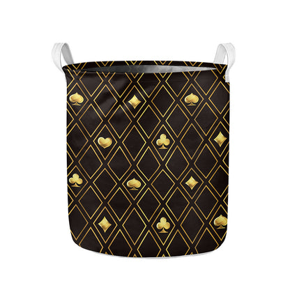 Gold Playing Card Suits Pattern Print Collapsible Laundry Basket