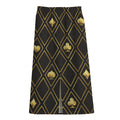Gold Playing Card Suits Pattern Print Cotton Front Slit Maxi Skirt