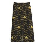 Gold Playing Card Suits Pattern Print Cotton Front Slit Maxi Skirt