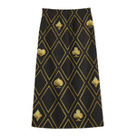 Gold Playing Card Suits Pattern Print Cotton Front Slit Maxi Skirt