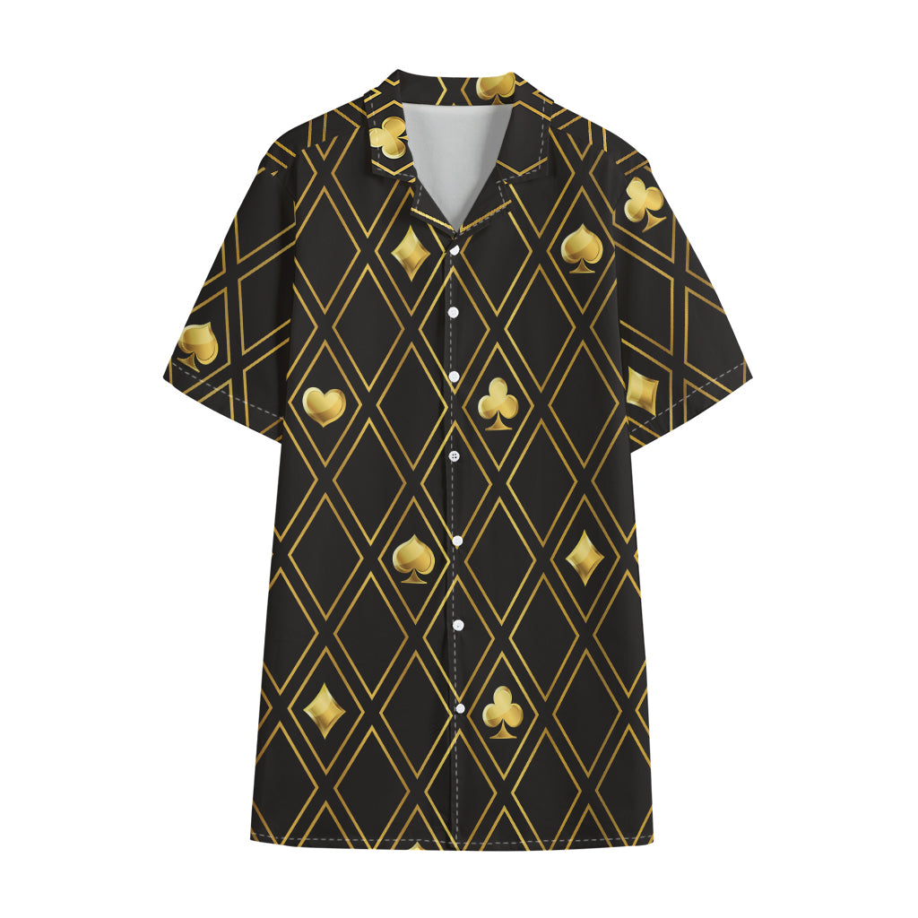 Gold Playing Card Suits Pattern Print Cotton Hawaiian Shirt
