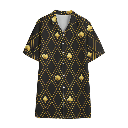 Gold Playing Card Suits Pattern Print Cotton Hawaiian Shirt