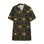 Gold Playing Card Suits Pattern Print Cotton Hawaiian Shirt