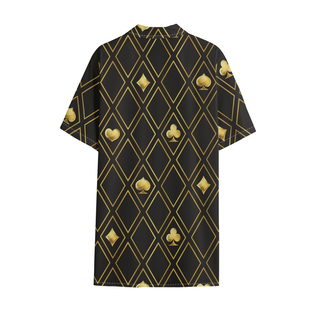 Gold Playing Card Suits Pattern Print Cotton Hawaiian Shirt