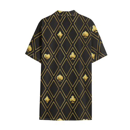 Gold Playing Card Suits Pattern Print Cotton Hawaiian Shirt