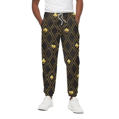 Gold Playing Card Suits Pattern Print Cotton Pants