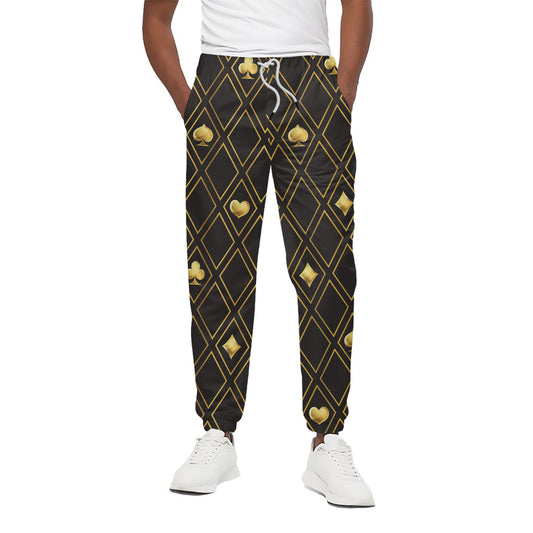 Gold Playing Card Suits Pattern Print Cotton Pants