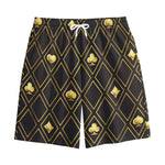 Gold Playing Card Suits Pattern Print Cotton Shorts