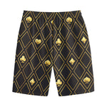 Gold Playing Card Suits Pattern Print Cotton Shorts