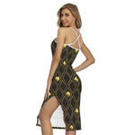 Gold Playing Card Suits Pattern Print Cross Back Cami Dress