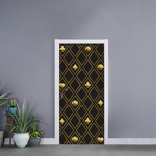 Gold Playing Card Suits Pattern Print Door Sticker