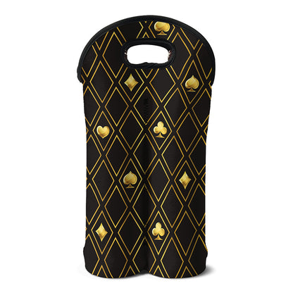 Gold Playing Card Suits Pattern Print Double Neoprene Wine Tote