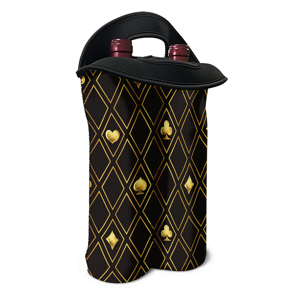Gold Playing Card Suits Pattern Print Double Neoprene Wine Tote