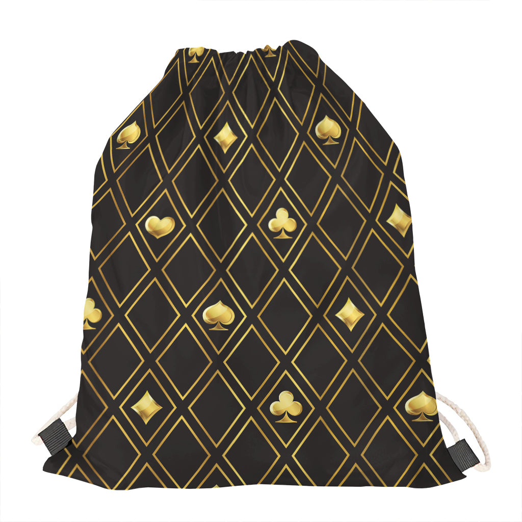 Gold Playing Card Suits Pattern Print Drawstring Bag