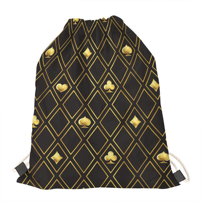 Gold Playing Card Suits Pattern Print Drawstring Bag