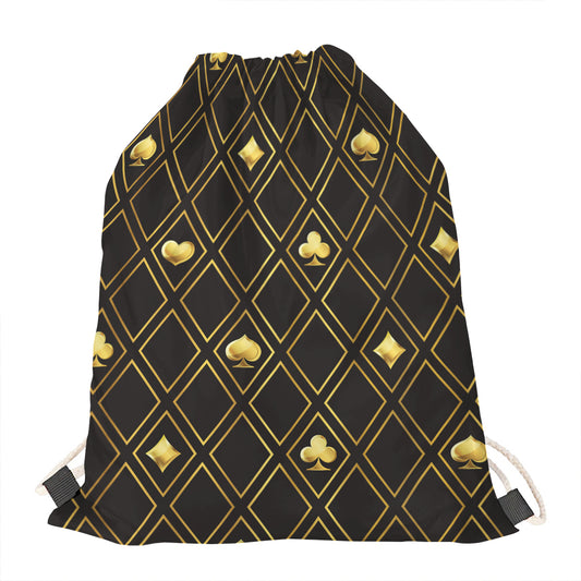 Gold Playing Card Suits Pattern Print Drawstring Bag