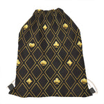Gold Playing Card Suits Pattern Print Drawstring Bag