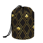 Gold Playing Card Suits Pattern Print Drawstring Makeup Bag