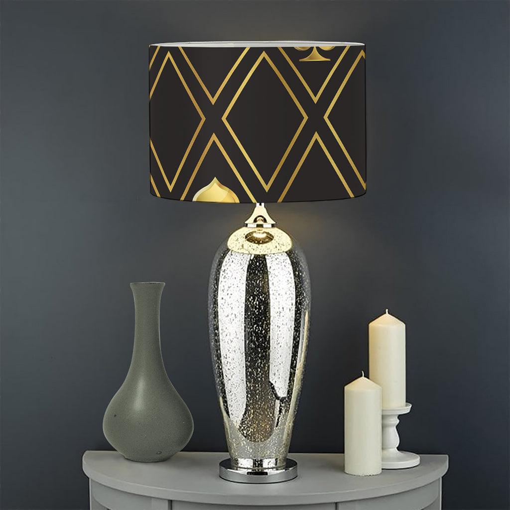 Gold Playing Card Suits Pattern Print Drum Lamp Shade