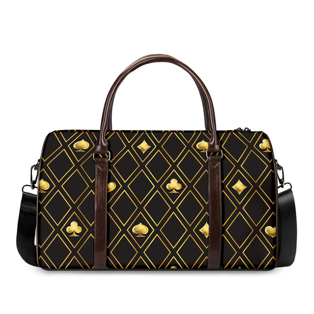 Gold Playing Card Suits Pattern Print Duffle Bag